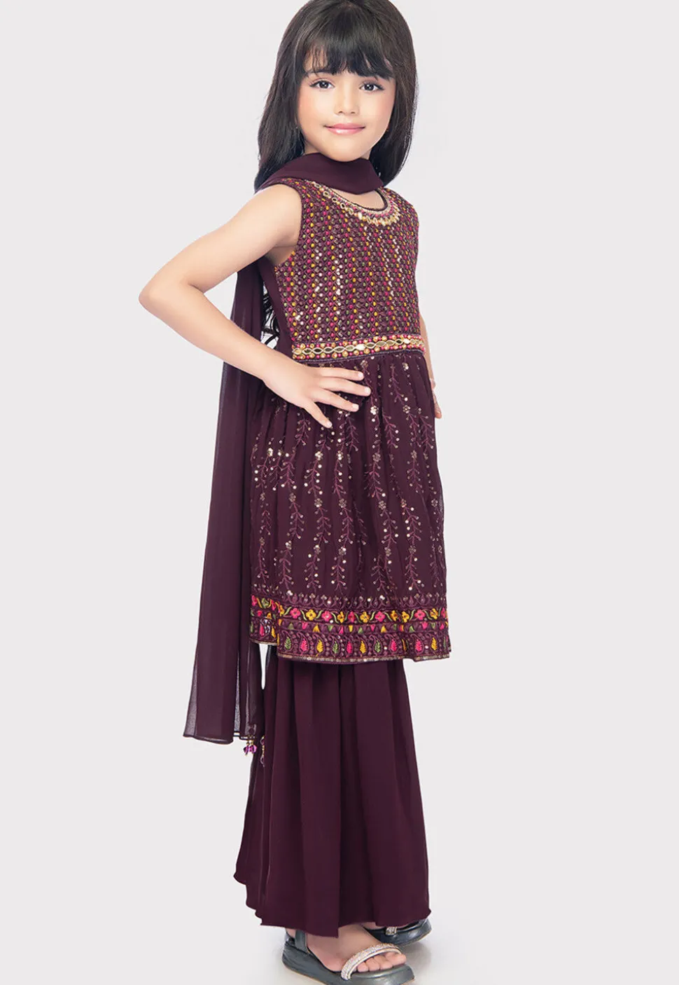 Embroidered Georgette Pakistani Suit in Wine