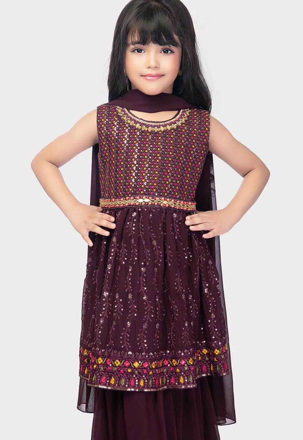 Embroidered Georgette Pakistani Suit in Wine