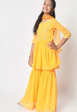 Embroidered Georgette Pakistani Suit in Yellow