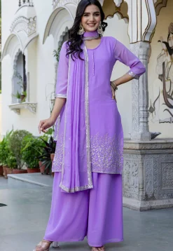 Embroidered Georgette Pakistani Suit in Light Purple