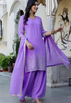 Embroidered Georgette Pakistani Suit in Light Purple