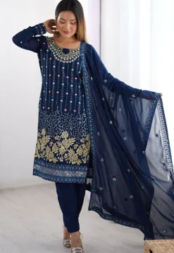 Embroidered Georgette Pakistani Suit in Blue