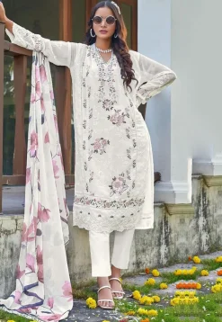 Embroidered Georgette Pakistani Suit in White