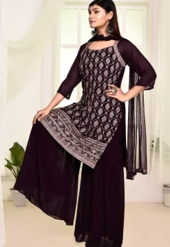 Embroidered Georgette Pakistani Suit in Dark Purple