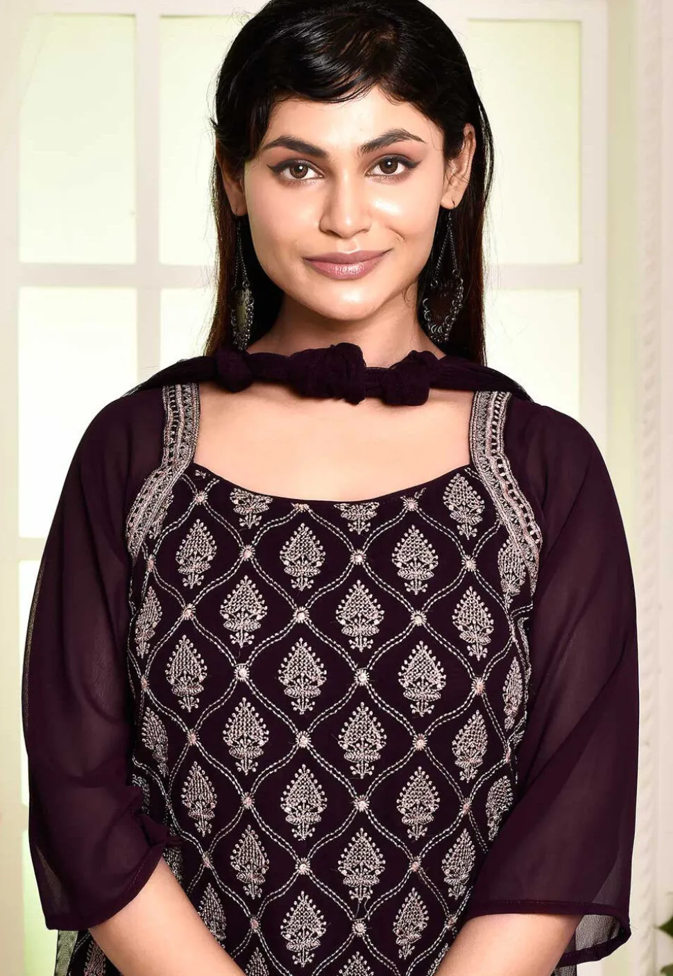 Embroidered Georgette Pakistani Suit in Dark Purple