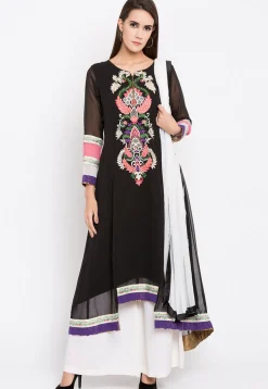 Embroidered Georgette Pakistani Suit in Black