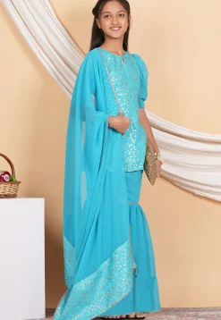 Embroidered Georgette Pakistani Suit in Turquoise