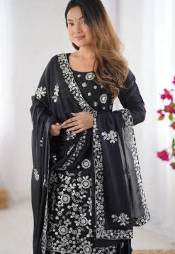 Embroidered Georgette Pakistani Suit in Black
