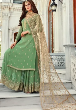 Embroidered Georgette Pakistani Suit in Green