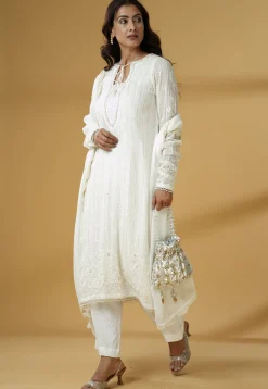 Embroidered Georgette Pakistani Suit in Off White