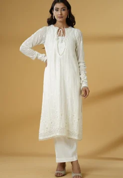 Embroidered Georgette Pakistani Suit in Off White