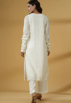 Embroidered Georgette Pakistani Suit in Off White