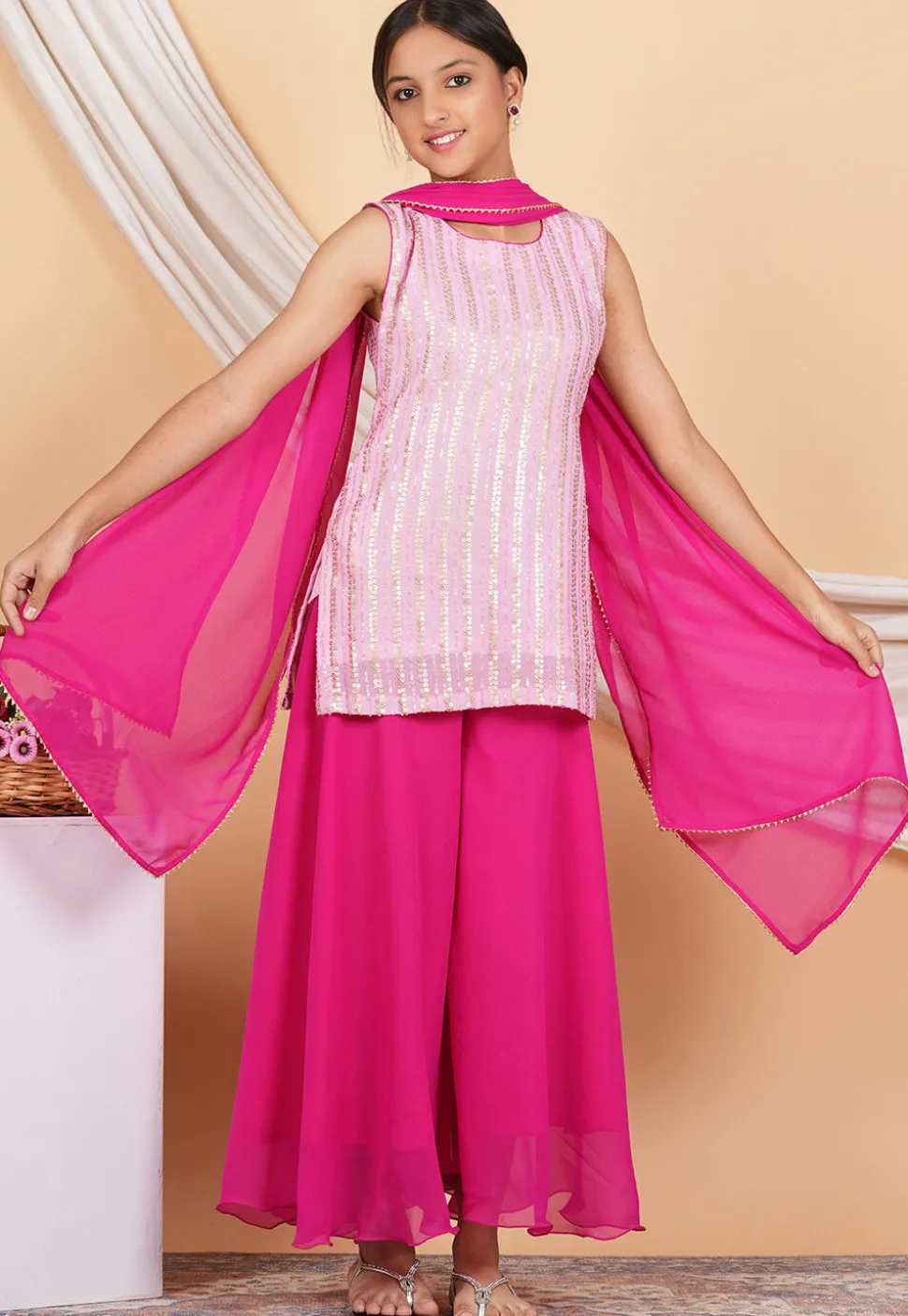 Embroidered Georgette Pakistani Suit in Baby Pink