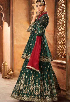 Embroidered Georgette Pakistani Suit in Dark Green