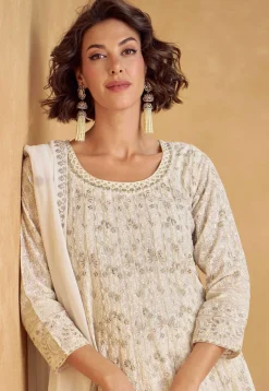 Embroidered Georgette Pakistani Suit in Off White