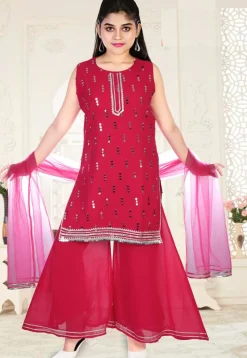 Embroidered Georgette Pakistani Suit in Fuchsia