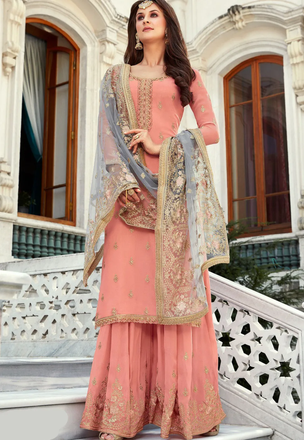 Embroidered Georgette Pakistani Suit in Pink
