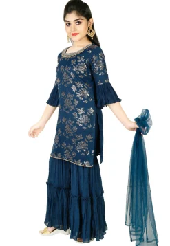 Embroidered Georgette Pakistani Suit in Dark Teal Blue