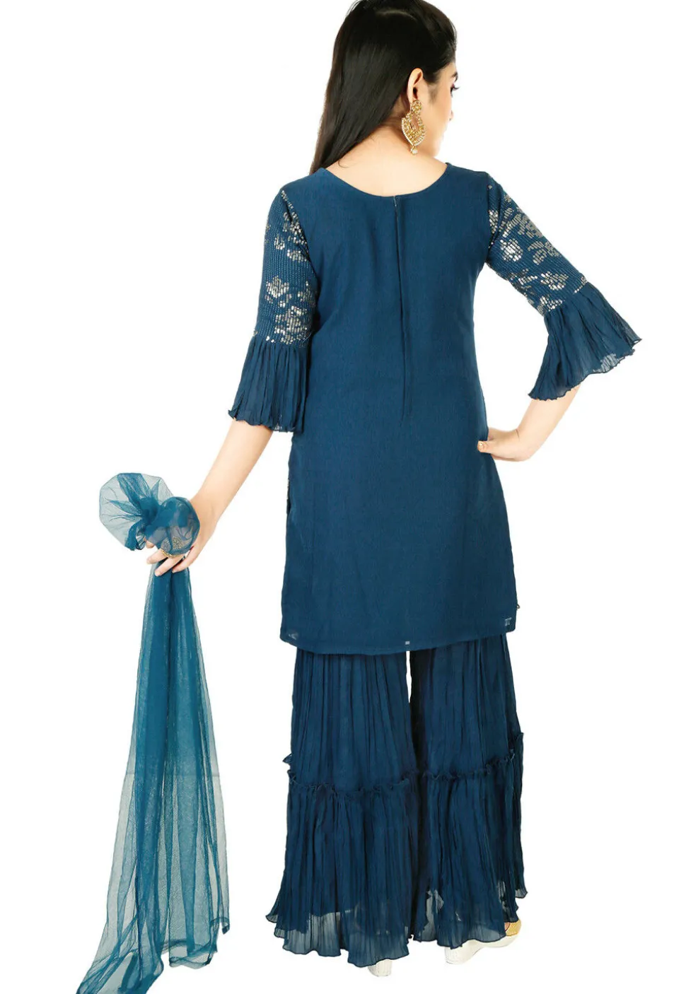 Embroidered Georgette Pakistani Suit in Dark Teal Blue