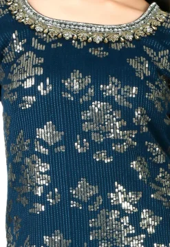 Embroidered Georgette Pakistani Suit in Dark Teal Blue