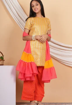 Embroidered Georgette Pakistani Suit in Mustard
