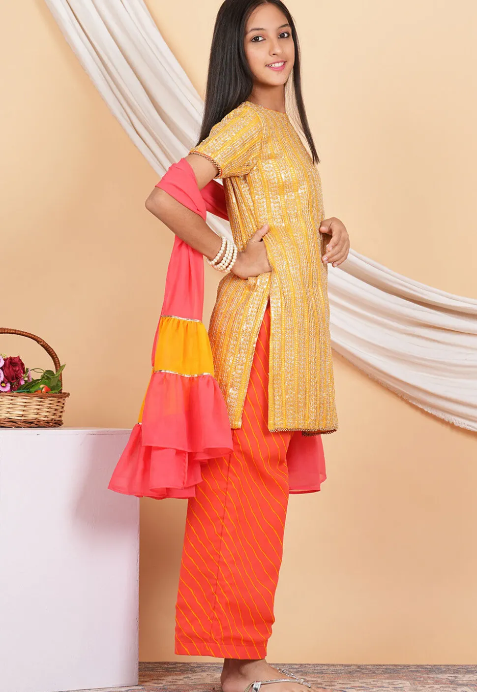 Embroidered Georgette Pakistani Suit in Mustard
