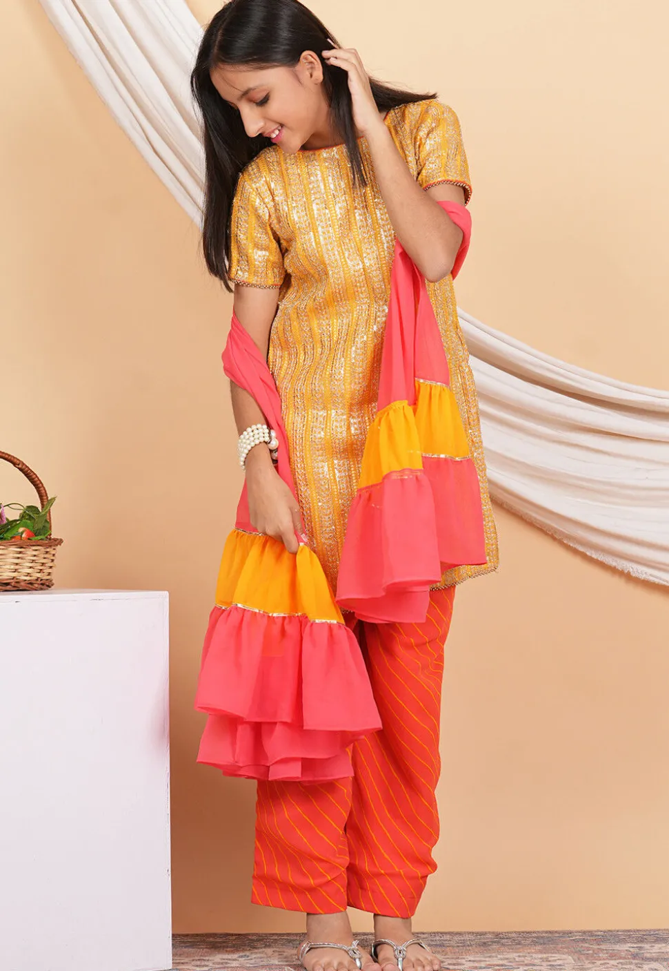 Embroidered Georgette Pakistani Suit in Mustard