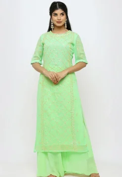 Embroidered Georgette Pakistani Suit in Pastel Green