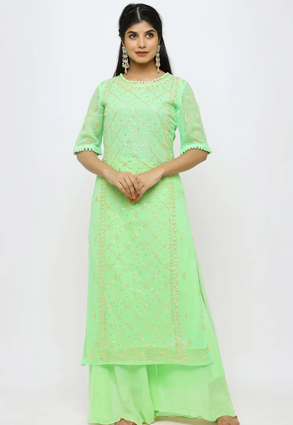 Embroidered Georgette Pakistani Suit in Pastel Green
