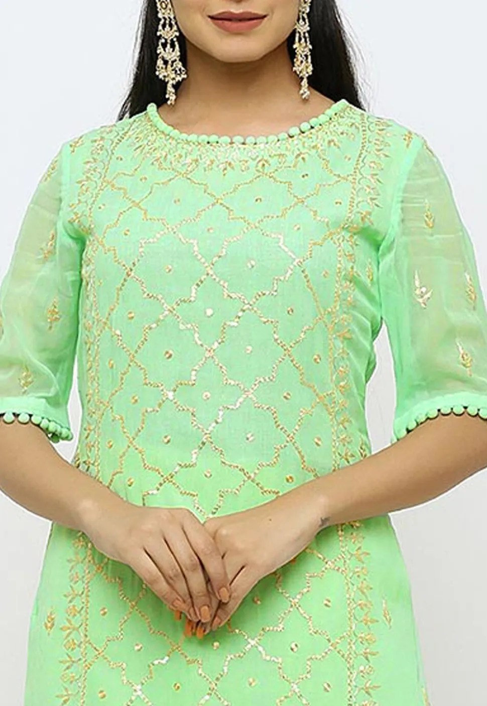 Embroidered Georgette Pakistani Suit in Pastel Green