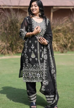 Embroidered Georgette Pakistani Suit in Black