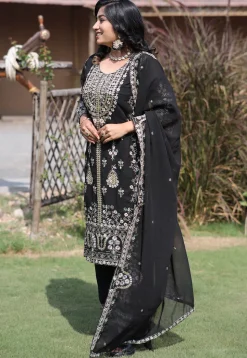 Embroidered Georgette Pakistani Suit in Black