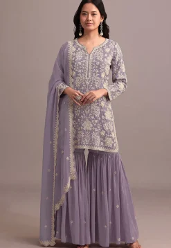 Embroidered Georgette Pakistani Suit in Purple