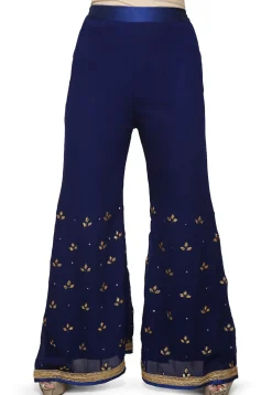 Embroidered Georgette Palazzo in Blue