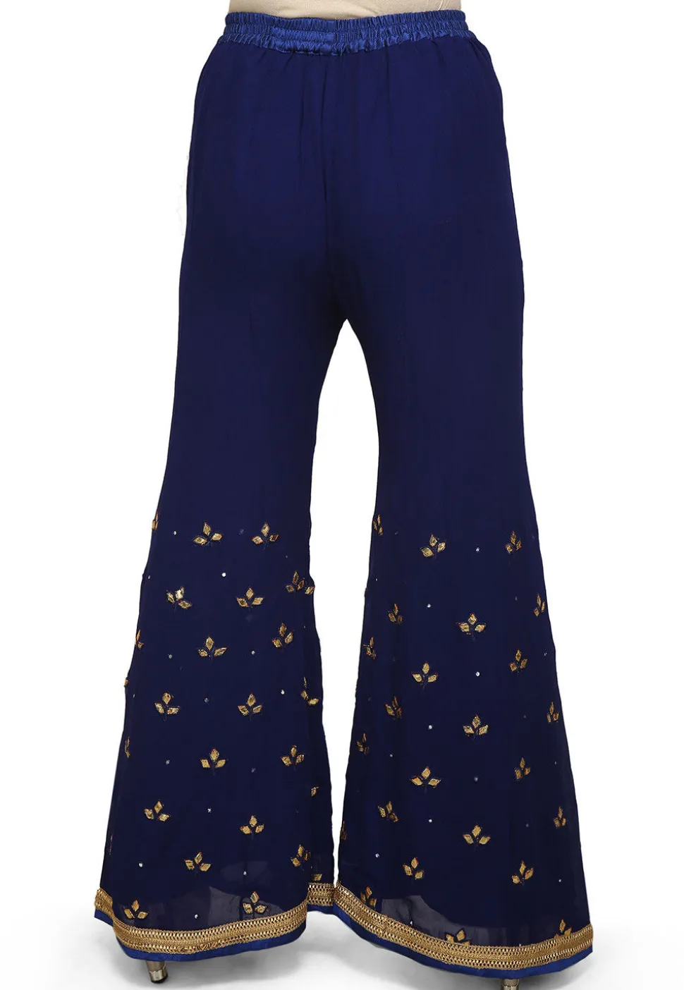Embroidered Georgette Palazzo in Blue