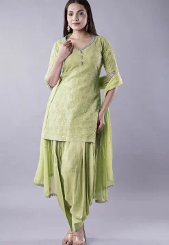 Embroidered Georgette Punjabi Suit in Light Green