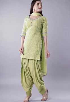 Embroidered Georgette Punjabi Suit in Light Green