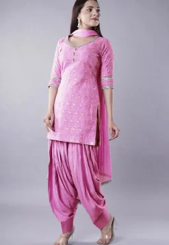 Embroidered Georgette Punjabi Suit in Pink