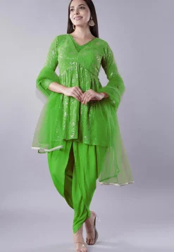 Embroidered Georgette Punjabi Suit in Light Green