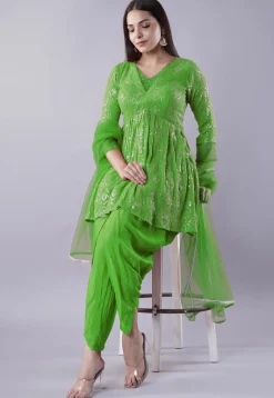 Embroidered Georgette Punjabi Suit in Light Green