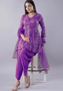 Embroidered Georgette Punjabi Suit in Purple