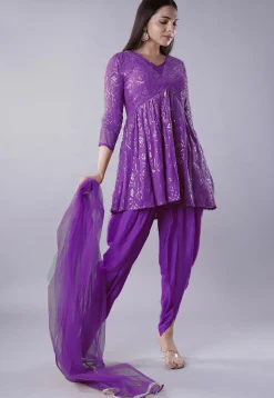 Embroidered Georgette Punjabi Suit in Purple