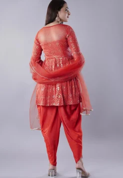 Embroidered Georgette Punjabi Suit in Red