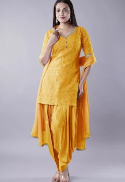 Embroidered Georgette Punjabi Suit in Mustard