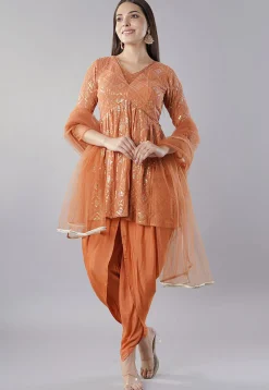Embroidered Georgette Punjabi Suit in Orange