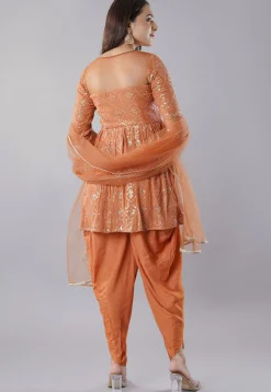 Embroidered Georgette Punjabi Suit in Orange