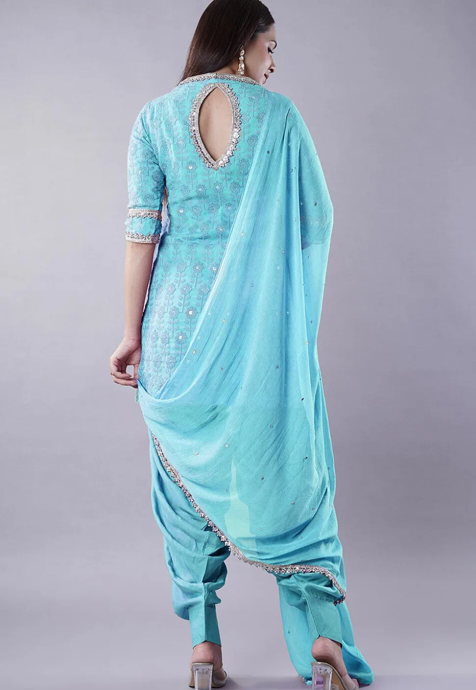 Embroidered Georgette Punjabi Suit in Sky Blue