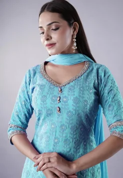 Embroidered Georgette Punjabi Suit in Sky Blue