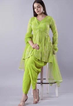 Embroidered Georgette Punjabi Suit in Light Green
