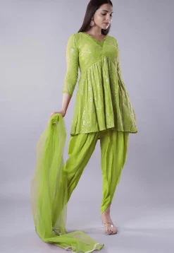 Embroidered Georgette Punjabi Suit in Light Green